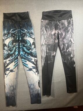 CYN by Cynthia Mehra Graphic Leggings- Dragons and Eagles lot of 2, size small